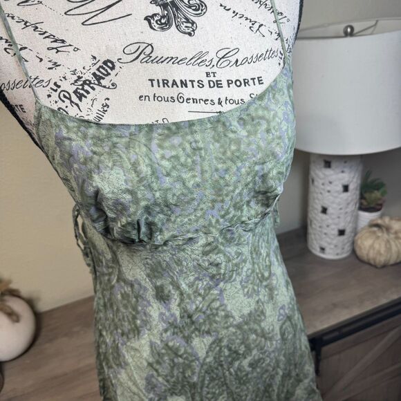 VTG Y2k Victoria's Secret Silk Green Paisley Mini Slip Dress Sz M Side Ties RARE - Picture 2 of 10